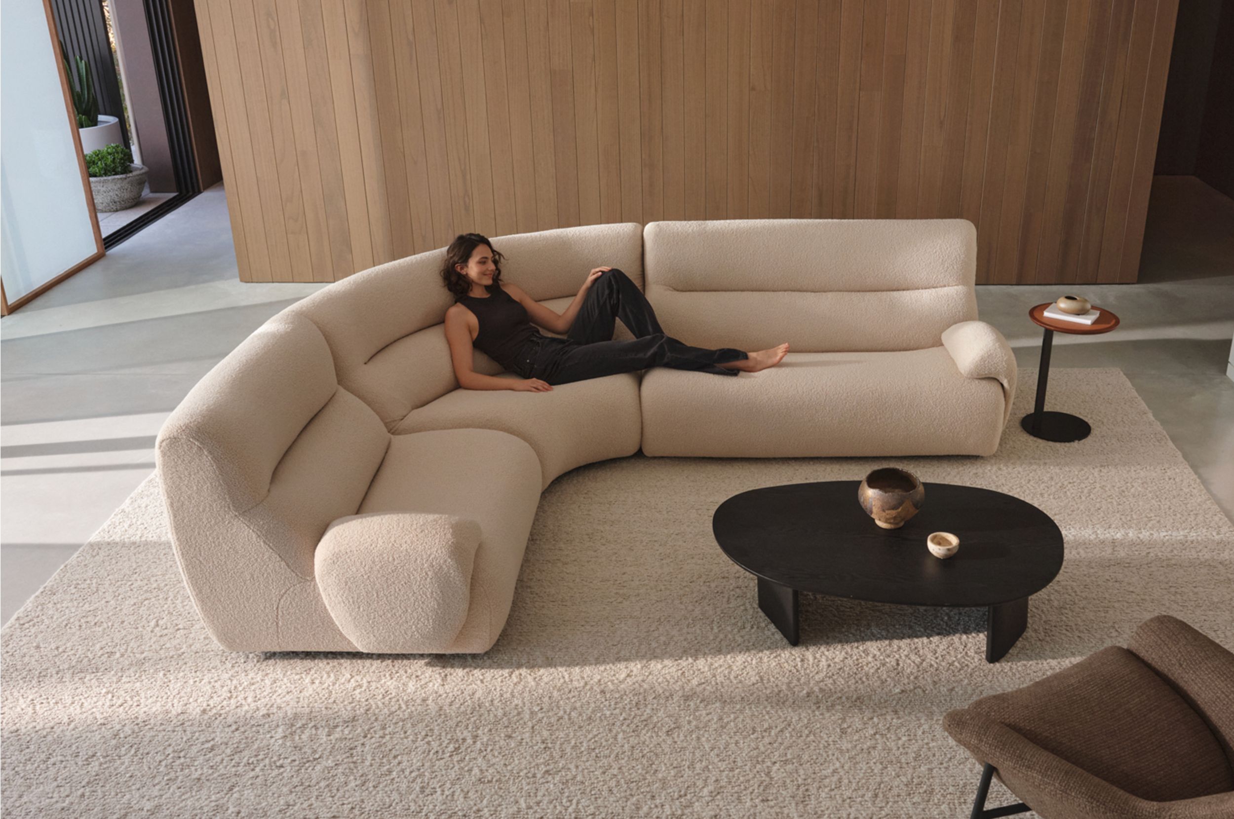 1978 High Back Modular Curved Corner Sofa with Armrests and Ottoman